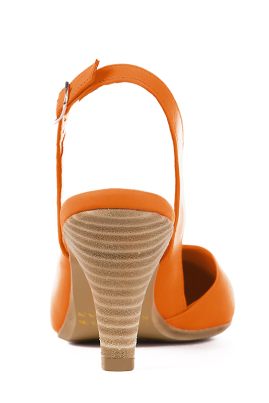 Apricot orange women's slingback shoes. Round toe. High slim heel. Worn view - Florence KOOIJMAN